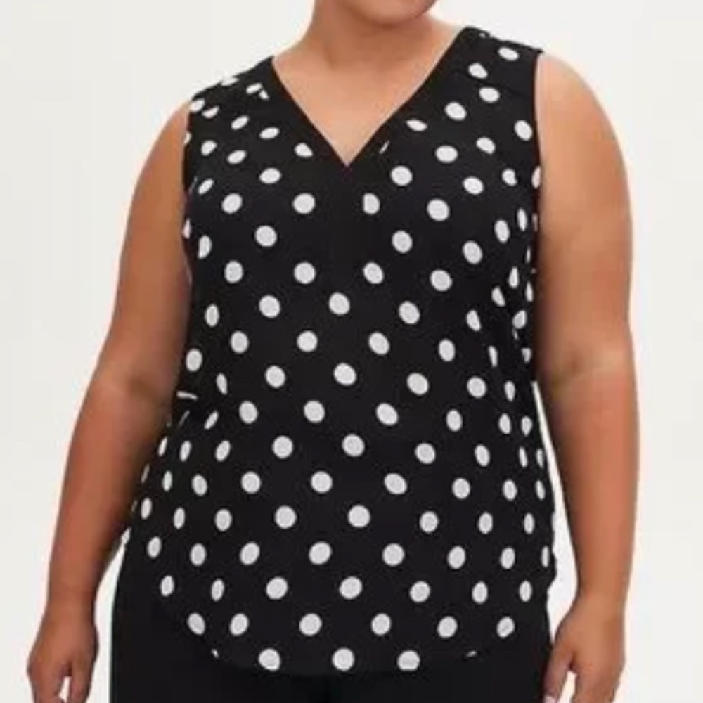 Torrid Sleeveless Black White Polka Dot Georgette Top Career Blouse Size 2X
